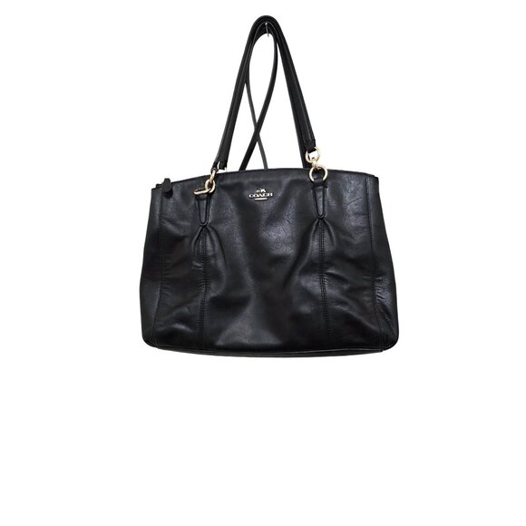 Coach Black Leather Tote Crossbody Shoulder Bag Dual Straps & Gold Hardware - Picture 1 of 11